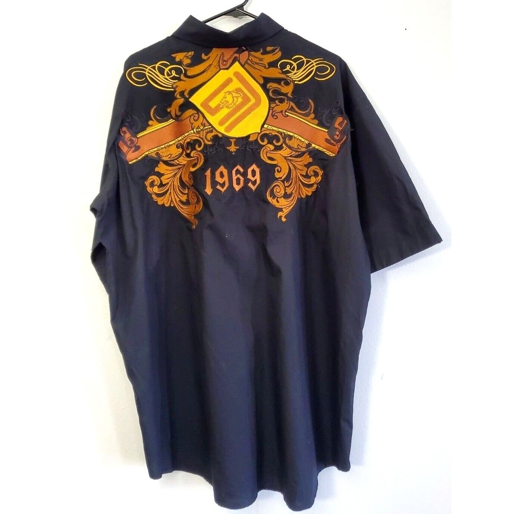 Sean John Shirt Men's XL Black‎ Crest Casual Short Sleeve Button Up